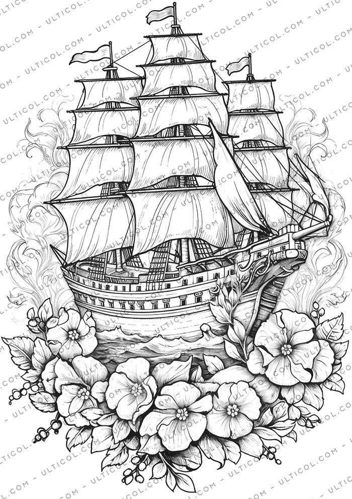 Flower Ship Coloring