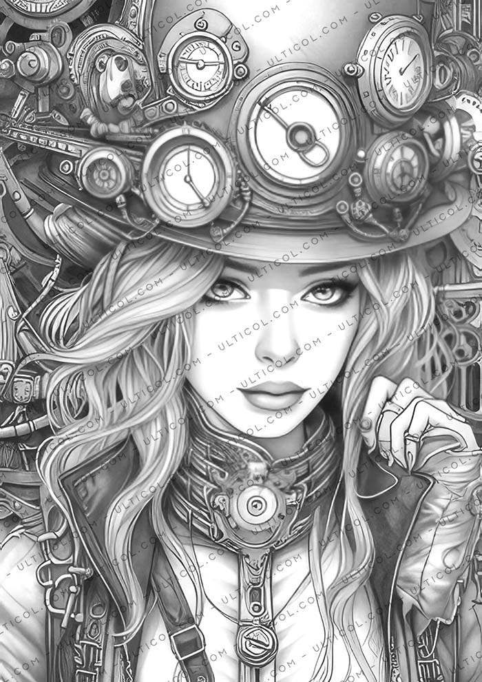 Gothic Steampunk Girls Coloring