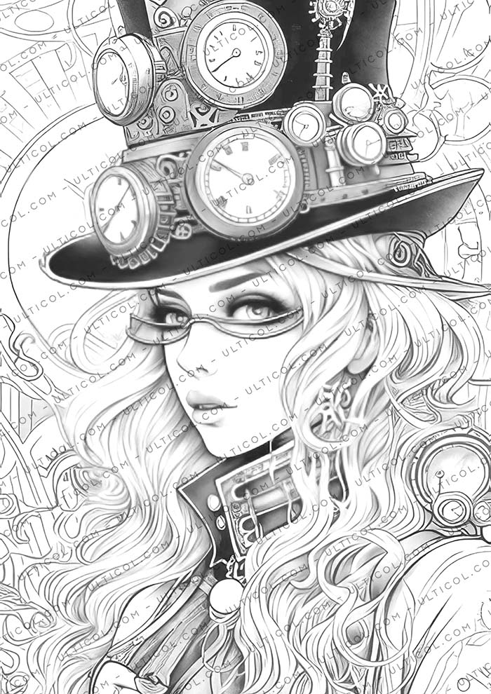 Gothic Steampunk Girls Coloring