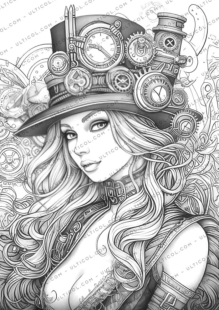 Gothic Steampunk Girls Coloring