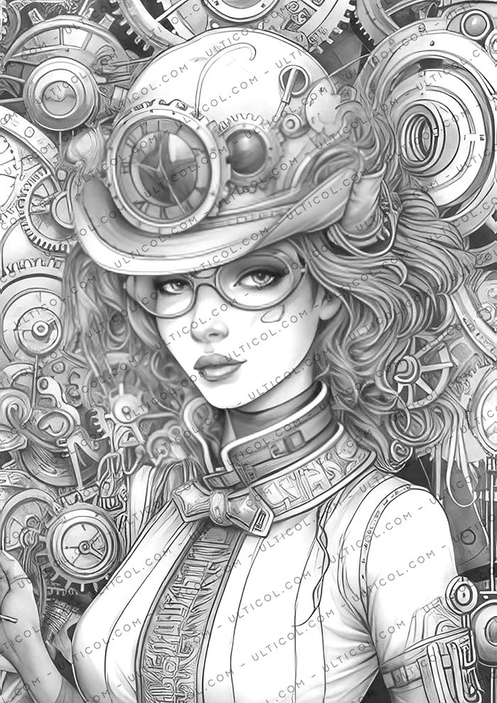 Gothic Steampunk Girls Coloring