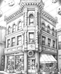 Christmas Storefront Coloring Page Book