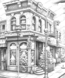 Christmas Storefront Coloring Page Book, Adults + Kids