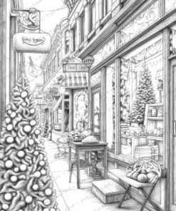 Christmas Storefront Coloring Page Book, Adults + Kids