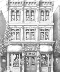 Christmas Storefront Coloring Page Book, Adults + Kids