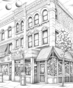 Christmas Storefront Coloring Page Book, Adults + Kids