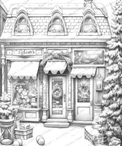 Christmas Storefront Coloring Page Book, Adults + Kids