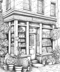 Flower Shop Front Coloring Book