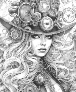 Gothic Steampunk Girls Coloring