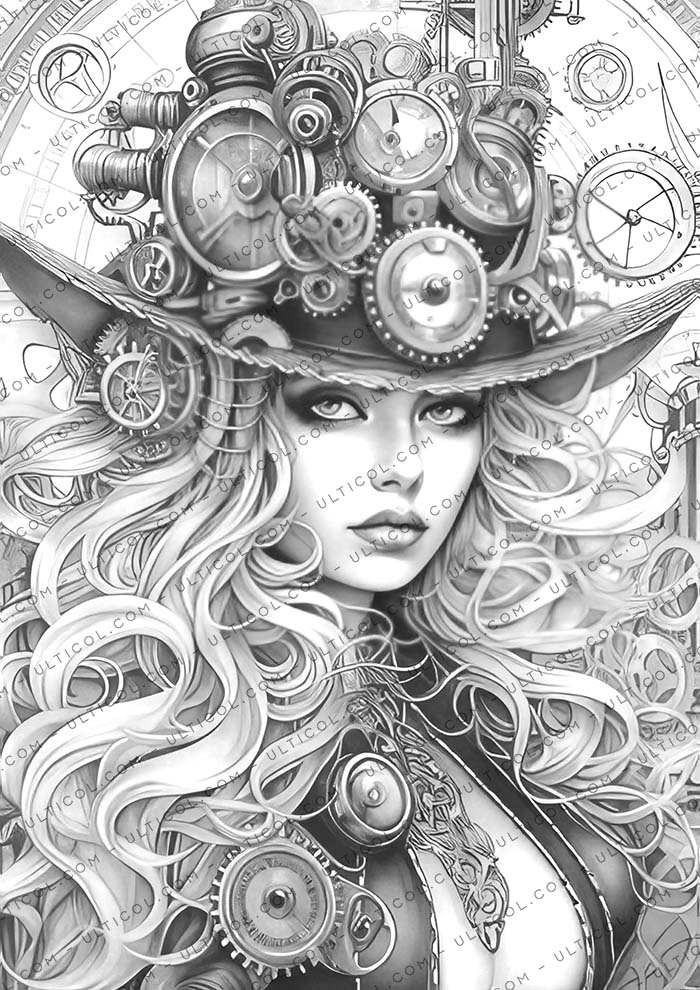 Gothic Steampunk Girls Coloring