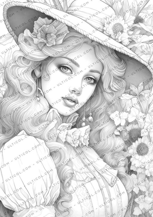 Spring Victorian Girl Coloring