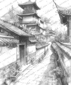 Old Chinese Houses Coloring