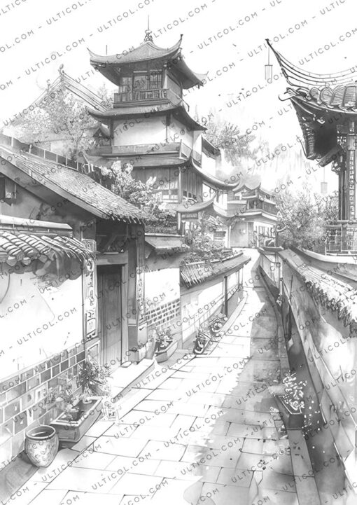 Old Chinese Houses Coloring