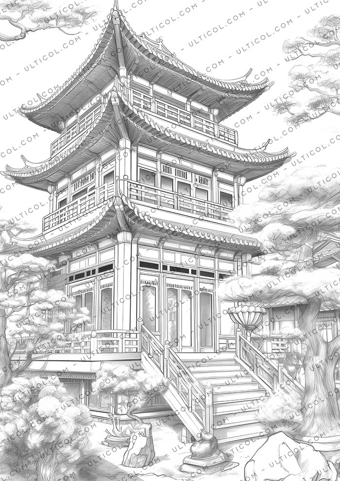 Old Chinese Houses Coloring