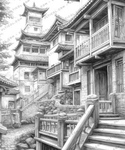 Old Chinese Houses Coloring