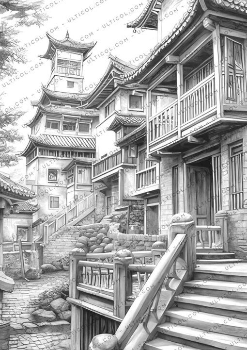 Old Chinese Houses Coloring