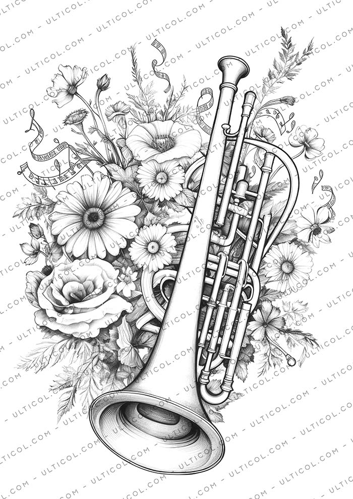 Musical Instrument Flower Coloring