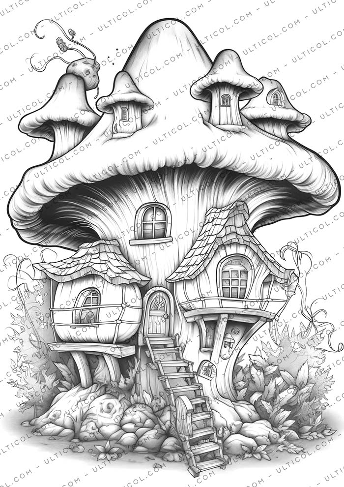 Mushroom House Coloring