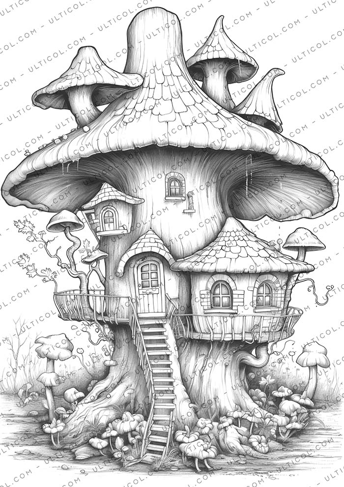 Mushroom House Coloring