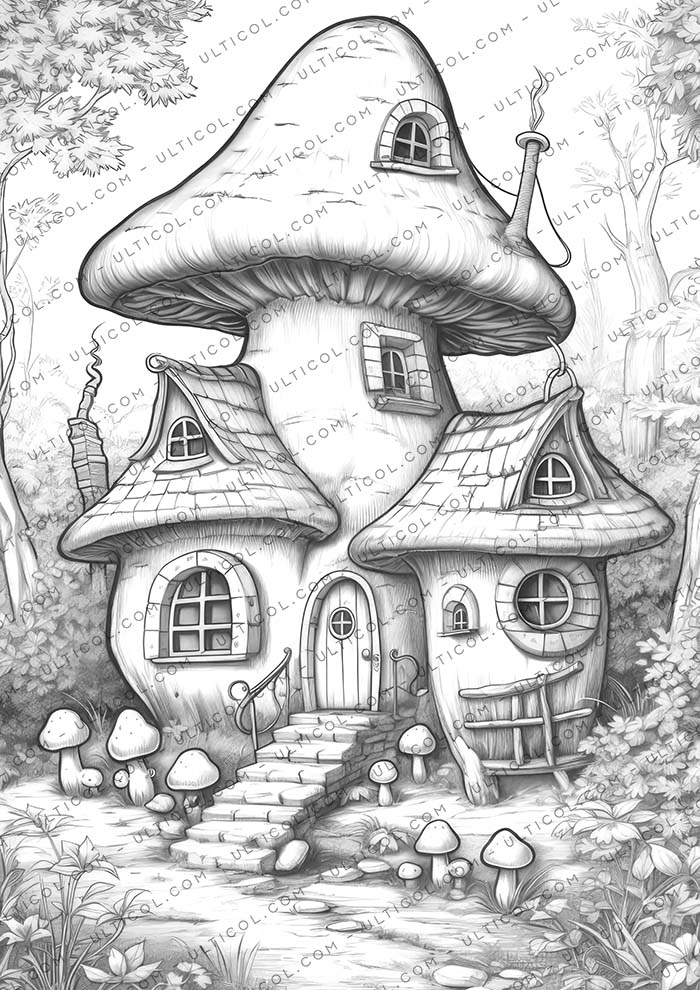 Mushroom House Coloring