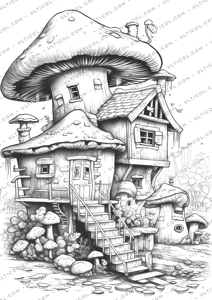 Mushroom House Coloring