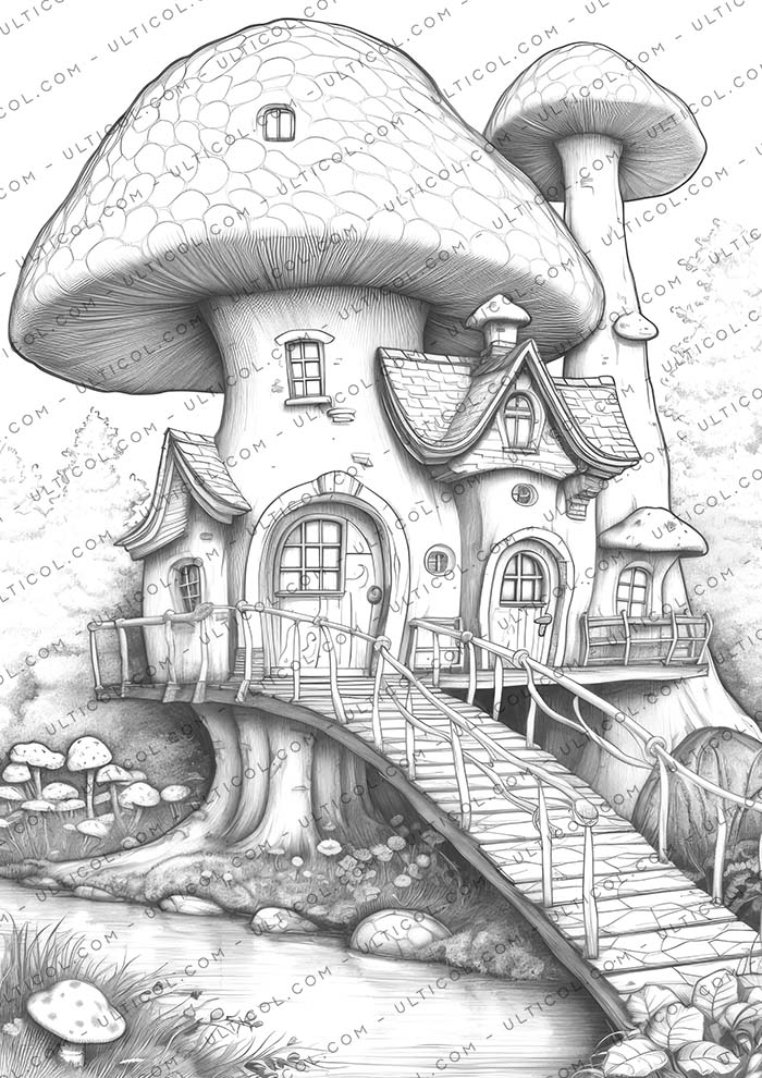 Mushroom House Coloring