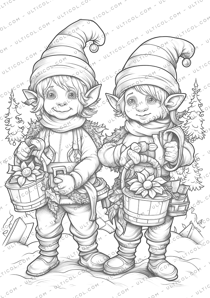 Christmas Elves Coloring Pages