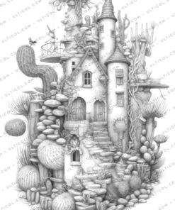 Cactus Fairy Houses Coloring Book