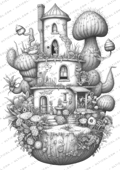 Cactus Fairy Houses Coloring Book