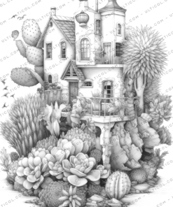 Cactus Fairy Houses Coloring Book