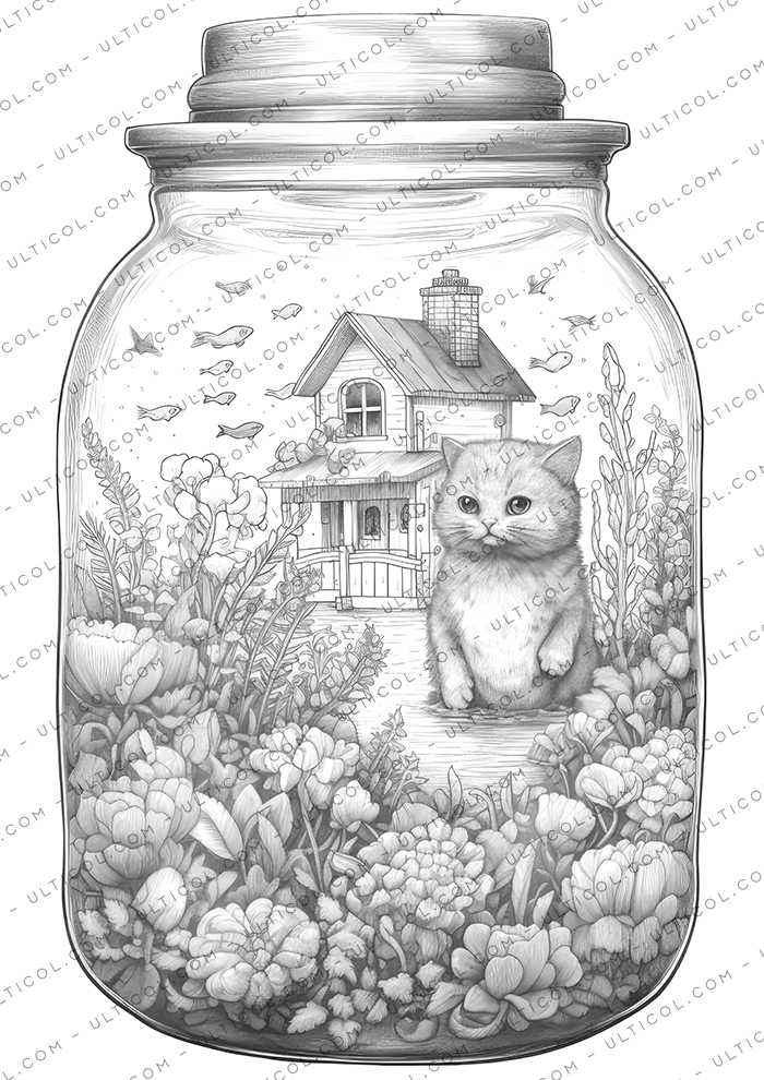 Life in Jar Grayscale Coloring Pages