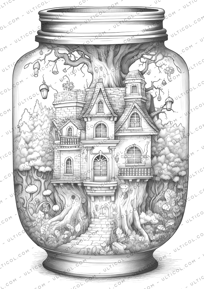 Life in Jar Grayscale Coloring Pages