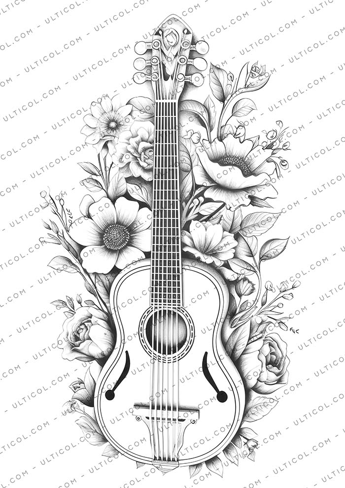 Musical Instrument Flower Coloring