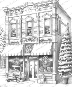 Christmas Storefront Coloring Page Book