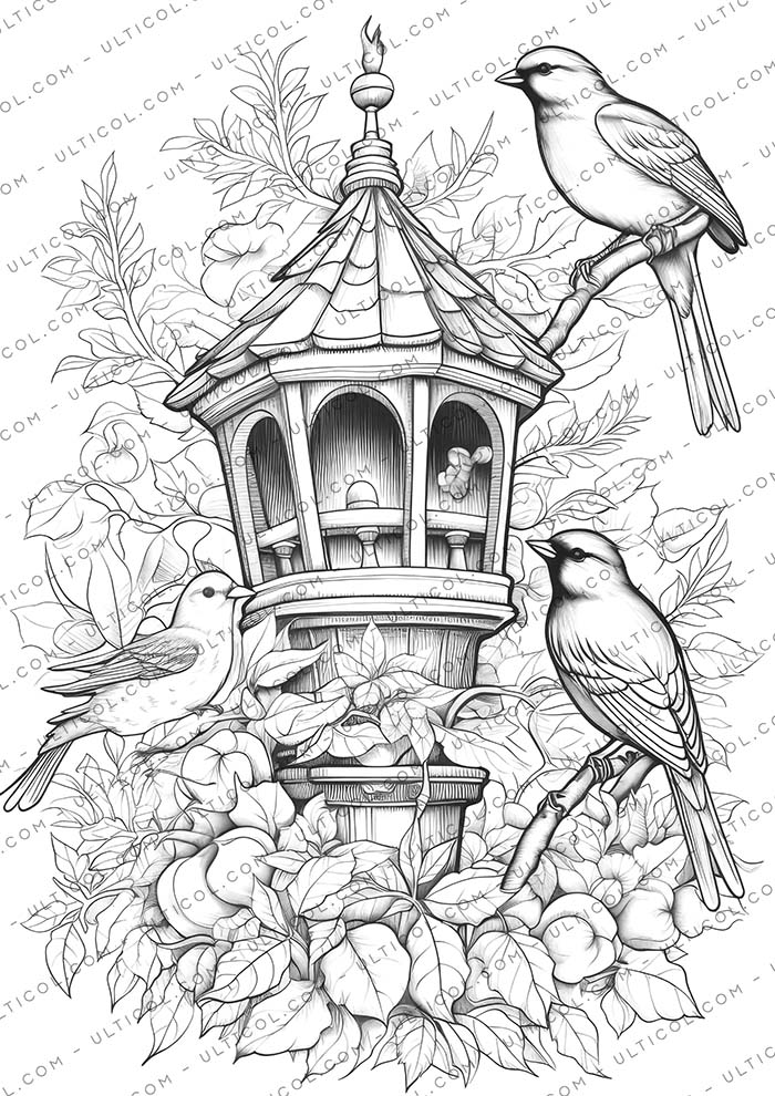 Bird Houses Coloring