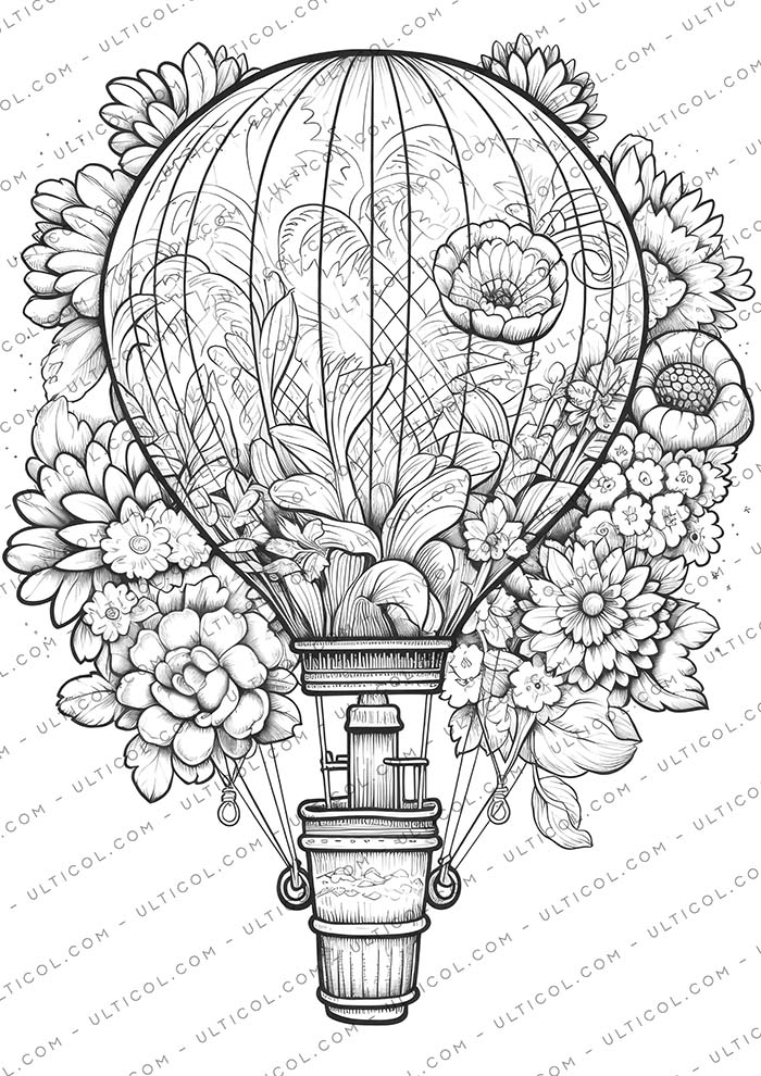Flower Hot Air Balloons coloring