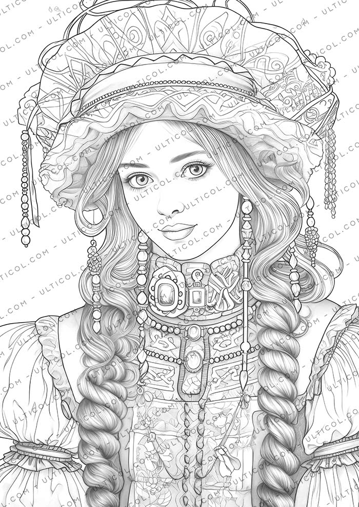 Traditional Swiss Girls Coloring