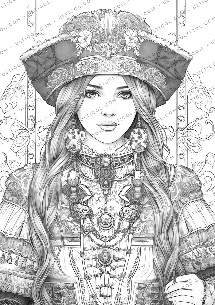 Traditional Swiss Girls Coloring