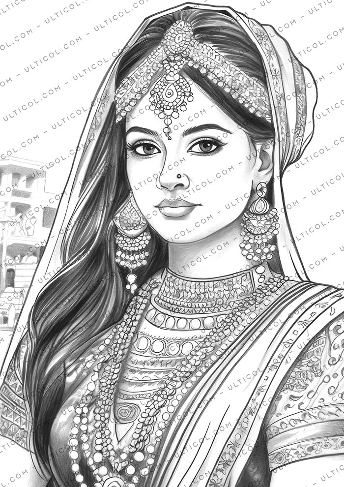 Beautiful Indian Women Coloring