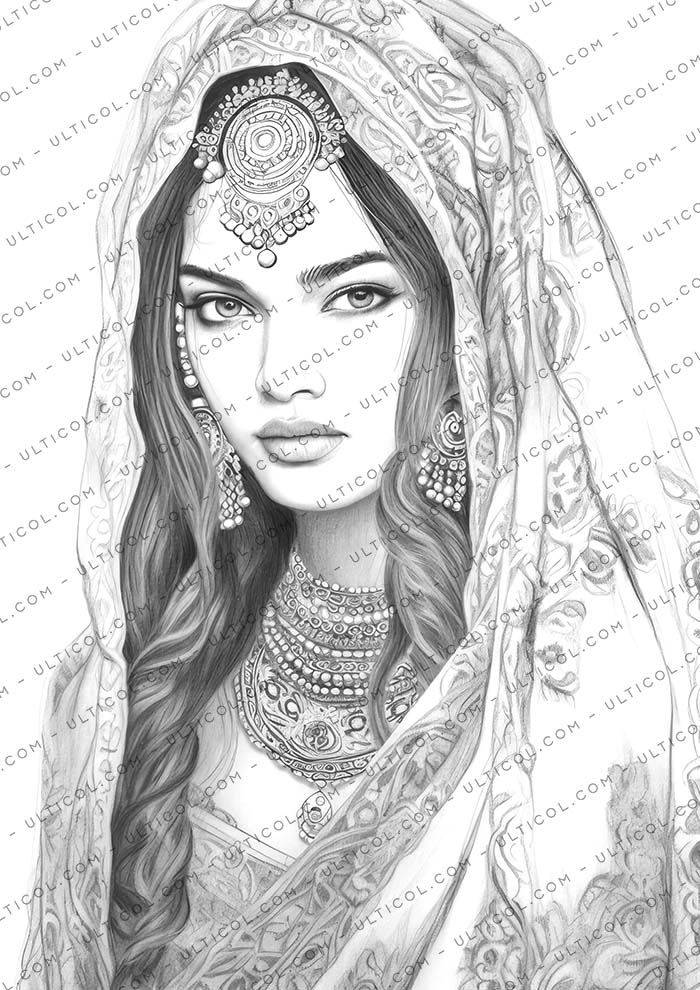 Beautiful Indian Women Coloring