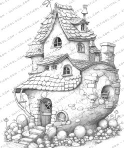 Stone Cottage Houses Coloring