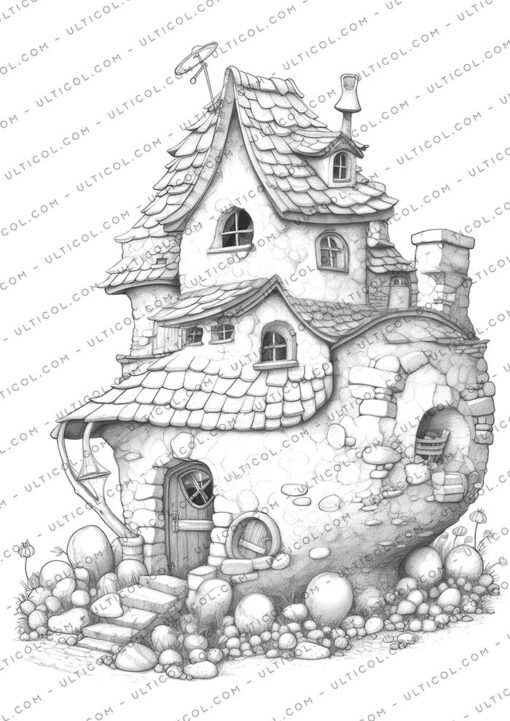 Stone Cottage Houses Coloring