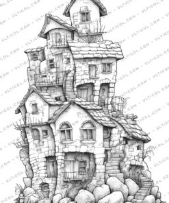 Stone Cottage Houses Coloring