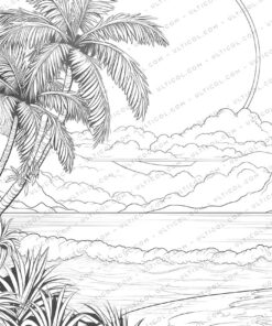 Sunset Grayscale Coloring Pages