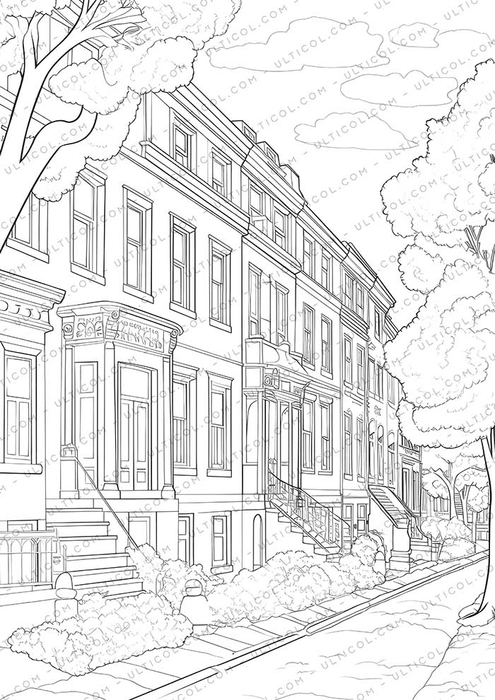 Cityscape Grayscale Coloring Pages