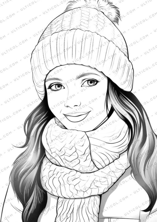 Winter Fashion Grayscale Coloring Pages