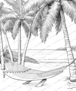 Tropical Paradise Grayscale Coloring Pages