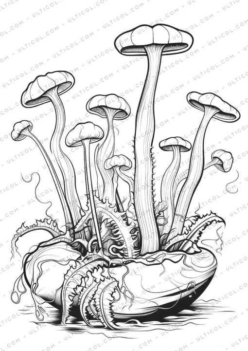 Carnivorous Plants Grayscale Coloring Pages