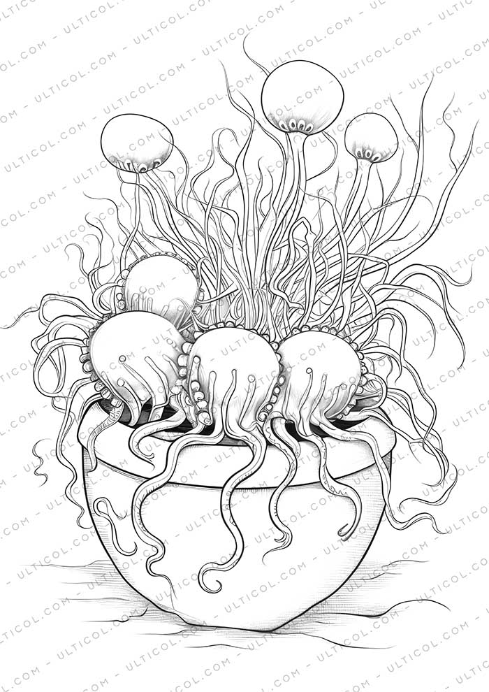 Carnivorous Plants Grayscale Coloring Pages