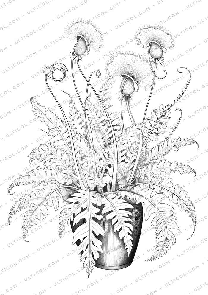 Carnivorous Plants Grayscale Coloring Pages